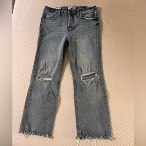 Vigoss Stevie Crop Straight Jeans in Distressed Light Blue Denim